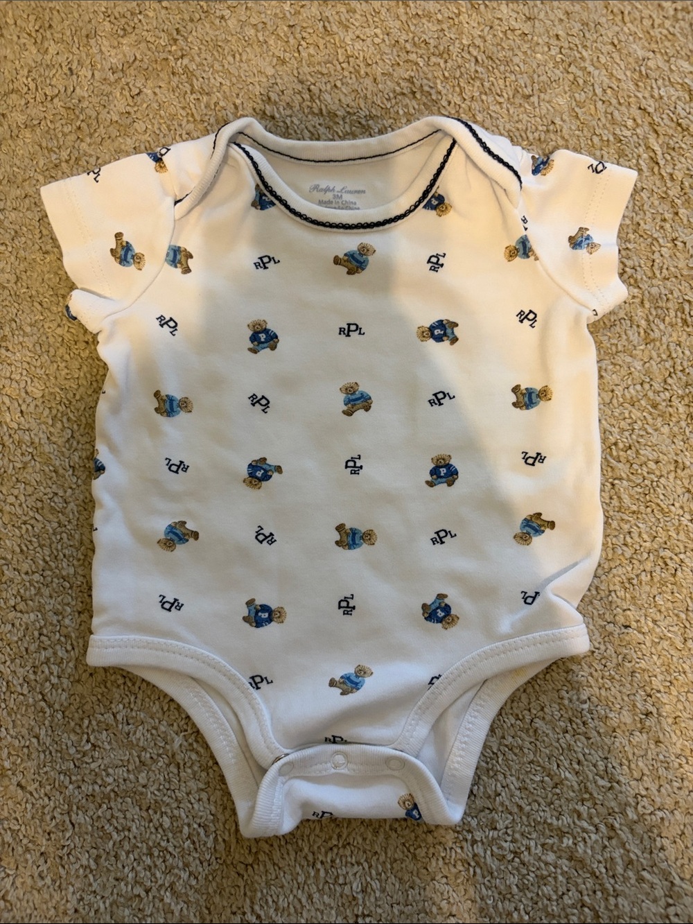 Ralph Lauren White Teddy Bear Print Baby One-Piece